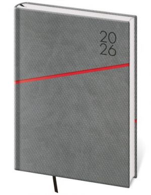Diář denní A5 Grife - šedo/červená 2026 / 20,5cm x 14,5cm / DGR422-8-26