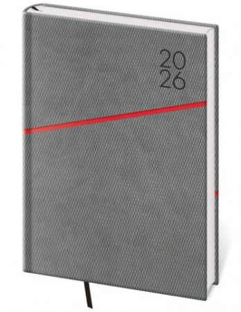 Diář týdenní A5 Grife - šedo/červená 2026 / 20,5cm x 14,5cm / DGR423-8-26