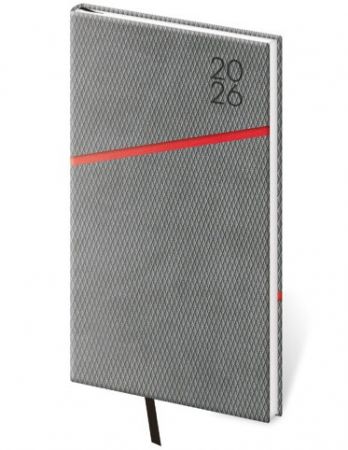 Diář týdenní kapesní Grife - šedo/červená 2026 / 15cm x 8cm / DGR426-8-26