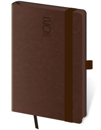 Diář týdenní kapesní Memory s gumičkou - tmavě hnědá 2026 / 14cm x 9cm / DM436-1-26