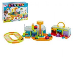 Dráha město 39x45cm + garáž 30x14cm plast s autíčky 6ks v krabici