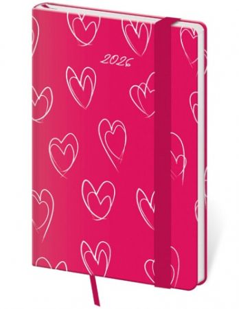 Diář týdenní kapesní Vario - Hearts s gumičkou 2026 / 14cm x 9cm / DV436-13-26