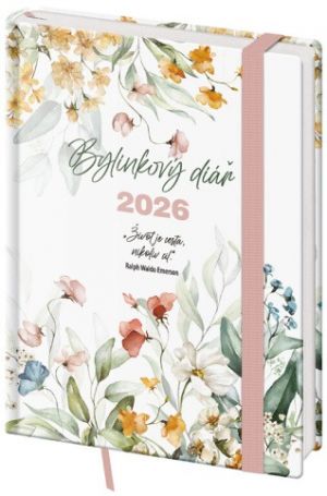 Diář týdenní B6 bylinkový Flowers s gumičkou 2026 / 17,6cm x 12,5cm / DZ439-2-26