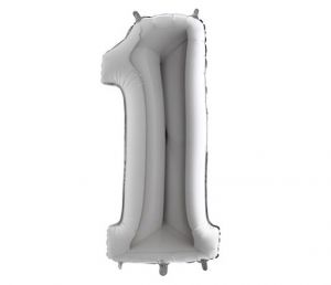 Balónek foliový č. 1 STŘÍBRNÝ 101cm LUMA