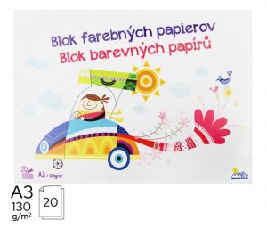 Skicák A3, blok barev.papírů, 20 listů, 130g/m2