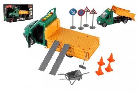 Auto silničáři s doplňky plast 30cm na setrvačník na baterie se zvukem se světlem v krab.