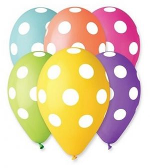Balónky s potiskem puntíky, 30 cm, 5 ks v balení, mix motivů