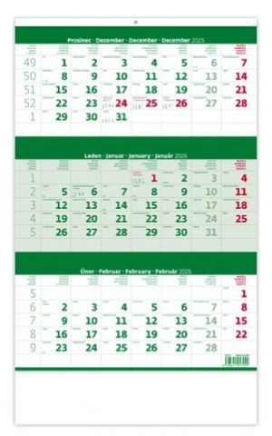 Kalendář nástěnný Tříměsíční zelený 2026 / 52cm x 31,5cm / N206-26
