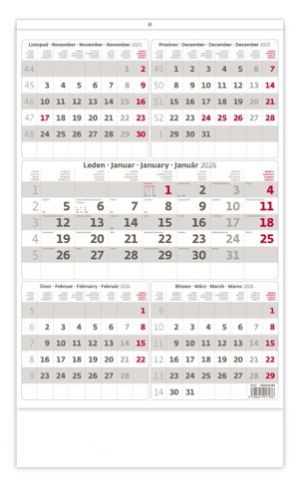 Kalendář nástěnný Pětiměsíční šedý 2026 / 52cm x 31,5cm / N212-26