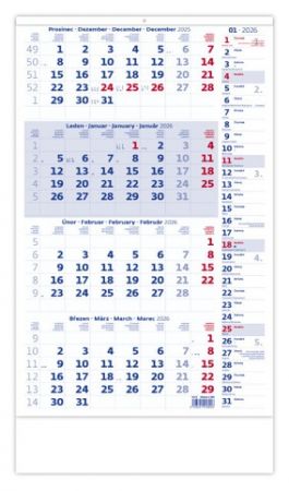 Kalendář nástěnný Čtyřměsíční modrý s poznámkami 2026 / 56cm x 31,5cm / N214-26