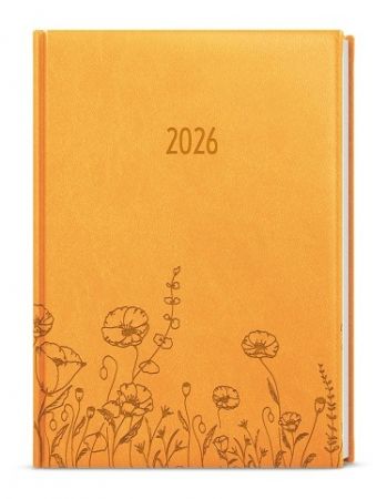 Diář týdenní - Oskar - Vivella s ražbou - A5 - okrová - Louka 2026 / 20,5cm x 14,3cm / BTO