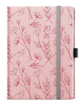Diář týdenní - Prokop - Vivella extra - B6 - pastelová růžová - Kvítí 2026 / 16,5cm x 12cm