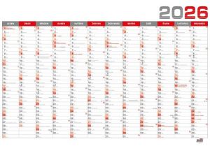 Kalendář nástěnný roční B1 - červený 2026 / 67cm x 96,4cm / BKA5-26