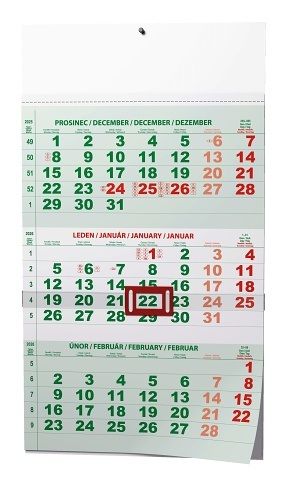 Kalendář nástěnný Tříměsíční - A3 (s mezinárodními svátky) - zelený 2026 / 42cm x 29,2cm /