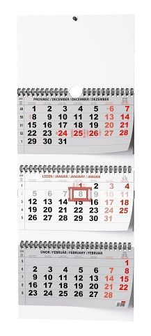 Kalendář nástěnný Tříměsíční - skládaný (s mezinárodními svátky) 2026 / 72cm x 29,2cm / BN
