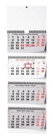 Kalendář nástěnný Čtyřměsíční - skládaný (s mezinárodními svátky) 2026 / 90cm x 29,2cm / B