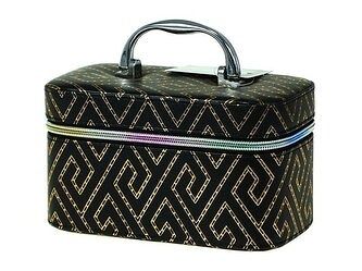 Kufřík se zipem a zrcátkem, velikost S, motiv:černozlatý, 19x12x11cm