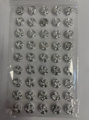 Nálepky růžičky 12 mm, 45 ks, stříbrné