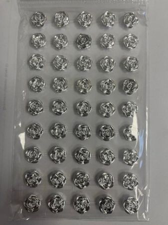 Nálepky růžičky 12 mm, 45 ks, stříbrné