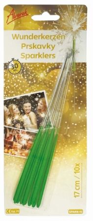 Prskavka zelená - 10 ks, doba hoření 30s (17 cm)