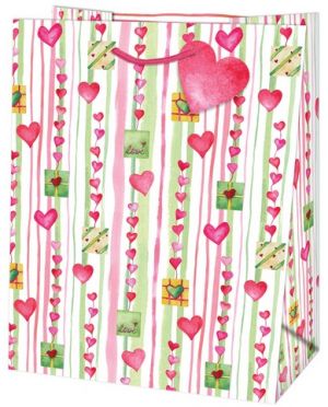 Dárková taška střední o rozměrech 19x10,2x23cm s motivem srdíček