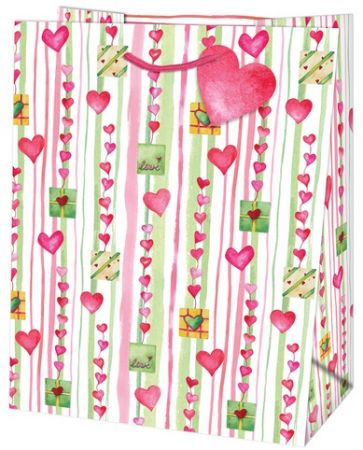 Dárková taška střední o rozměrech 19x10,2x23cm s motivem srdíček