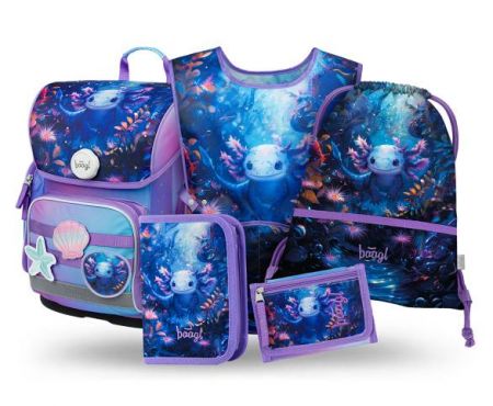 BAAGL SET 5 Ergo Axolotl: aktovka, penál, sáček, zástěra, peněženka
