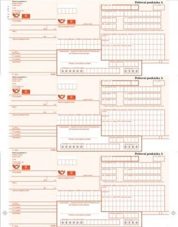 Poštovní poukázka A, VT, arch 3 ks