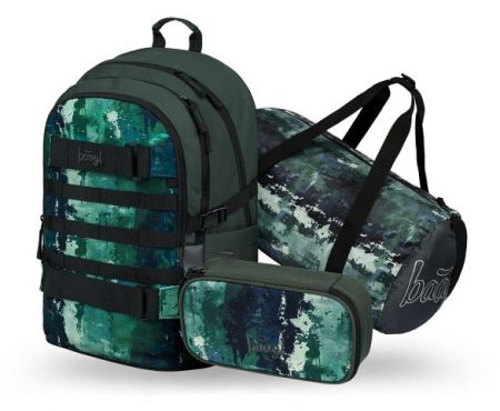 BAAGL SET 3 Skate Forest: batoh, penál, sportovní taška