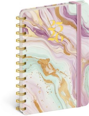 Diář Spirálový 18měsíční Petito – Růžový mramor 2025/2026, 13 x 18 cm / PGD-35529-V