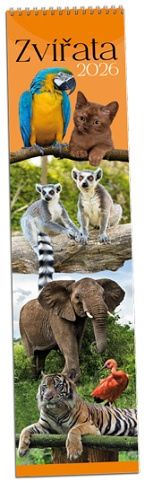 Kalendář nástěnný Zvířata 2026 / 10,8cm x 46,5cm / KN306