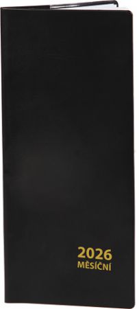 Diář měsíční černý 2026 / 8cm x 18cm / DM182