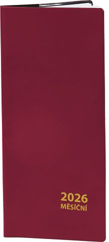 Diář měsíční bordó 2026 / 8cm x 18cm / DM183