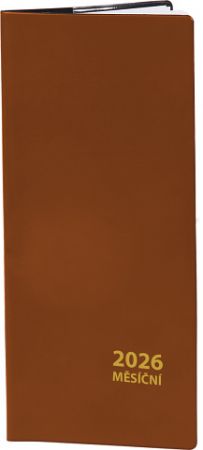 Diář měsíční hnědý 2026 / 8cm x 18cm / DM186