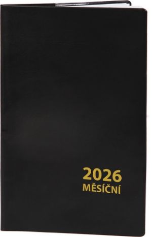 Diář měsíční malý černý 2026 / 7,5cm x 11,5cm / DMM178