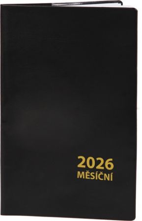 Diář měsíční malý černý 2026 / 7,5cm x 11,5cm / DMM178