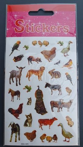 Nálepky samolepky zvířata V.papušek  třpytivé 1 arch