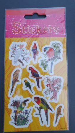 Nálepky samolepky papoušci ttřpytivé 1 arch