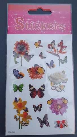 Nálepky samolepky Květiny a motýly, třpytivé 1 arch