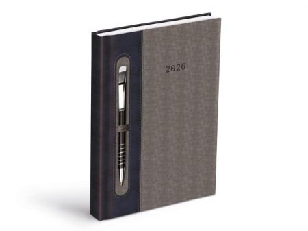 Diář denní D801 PU dark blue/gray - na propisku s gumkou 2026 / 20,5cm x 14cm / 7781457