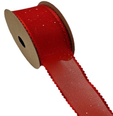 Dekorační stuha s třpytkami a ozdobným lemem červená 3,8 cm