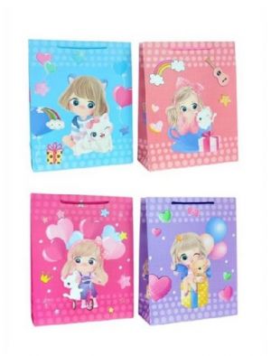 Dárková taška L 26×32×10 cm – Holčička a zvířátka