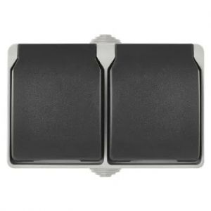 EMOS Zásuvka SCHUKO nástěnná dvojitá, šedo-černá, IP44