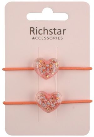 Gumičky do vlasů srdíčka s glitry 2 ks