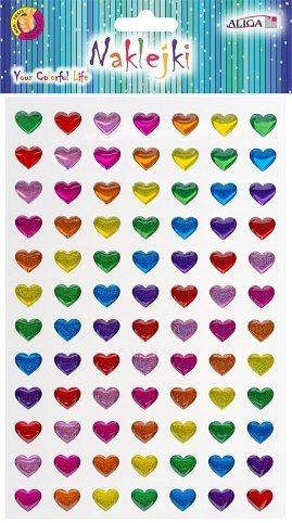 Samolepka 3D barevná srdíčka malá