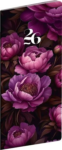 Diář kapesní Fialové květy 2026, plánovací měsíční, 8 x 18 cm / PGD-MESPL-35779