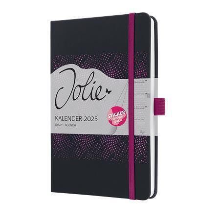 Diář "Jolie", černá-růžová, A5, týdenní, 2025, tvrdé desky, SIGEL J5213