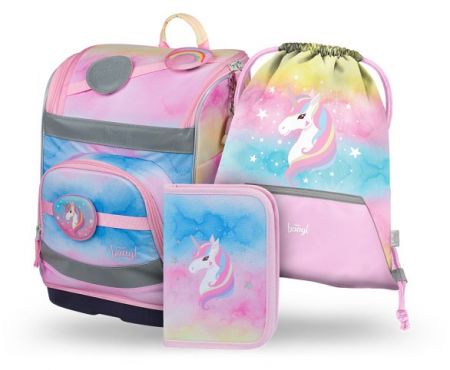 BAAGL SET 3 Zippy Plus Rainbow Unicorn: aktovka, penál, sáček GRS