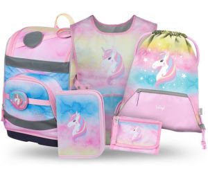 BAAGL SET 5 Zippy Plus Rainbow Unicorn: aktovka, penál, sáček, zástěra, peněženka GRS