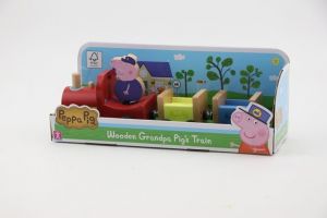 Dřevěný vlak Prasátko Peppa + figurka děda